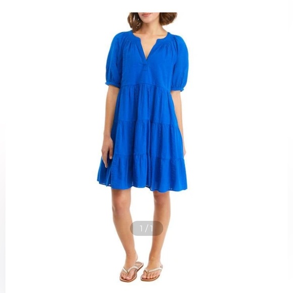 Crown Ivy Womens Short Sleeve Peasant Dress petite M - Picture 2 of 4